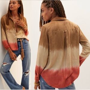 Cloth & Stone Anthropologie Ombre Tie-Dye
Shirt S Brown Orange Button Down NWOT